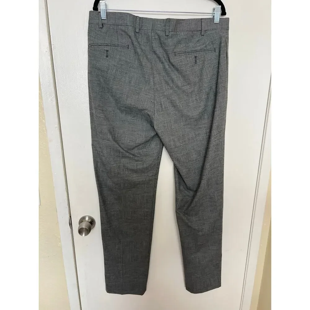 Calvin Klein Slim Fit Gray Glen Plaid Dress Pants Stretch Trousers 36x32